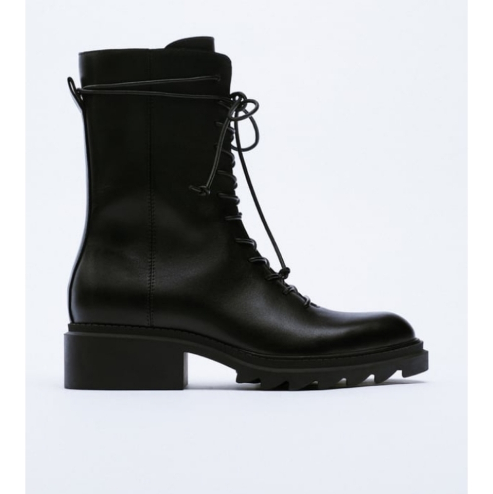 ZARA low heel laced leather ankle boots